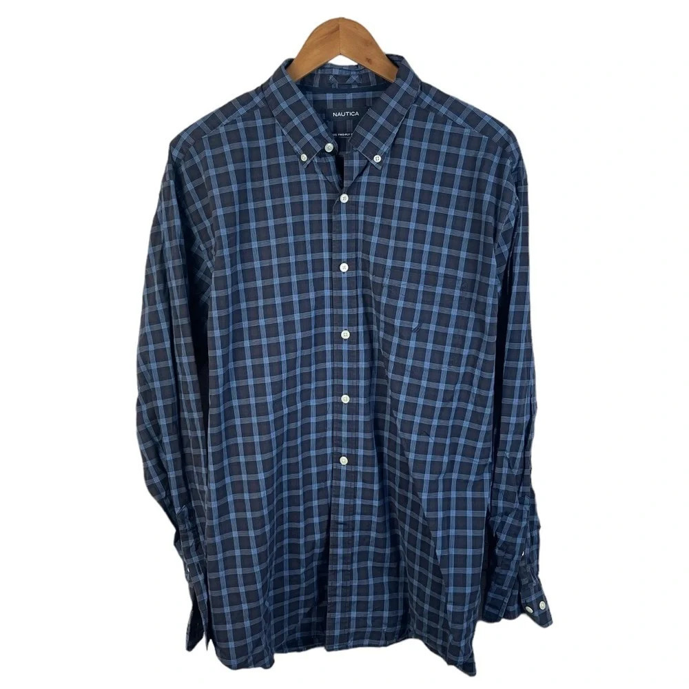 BF1026 Mens Nautica 80s 2 Ply Cotton Plaid Button Down Shirt XL